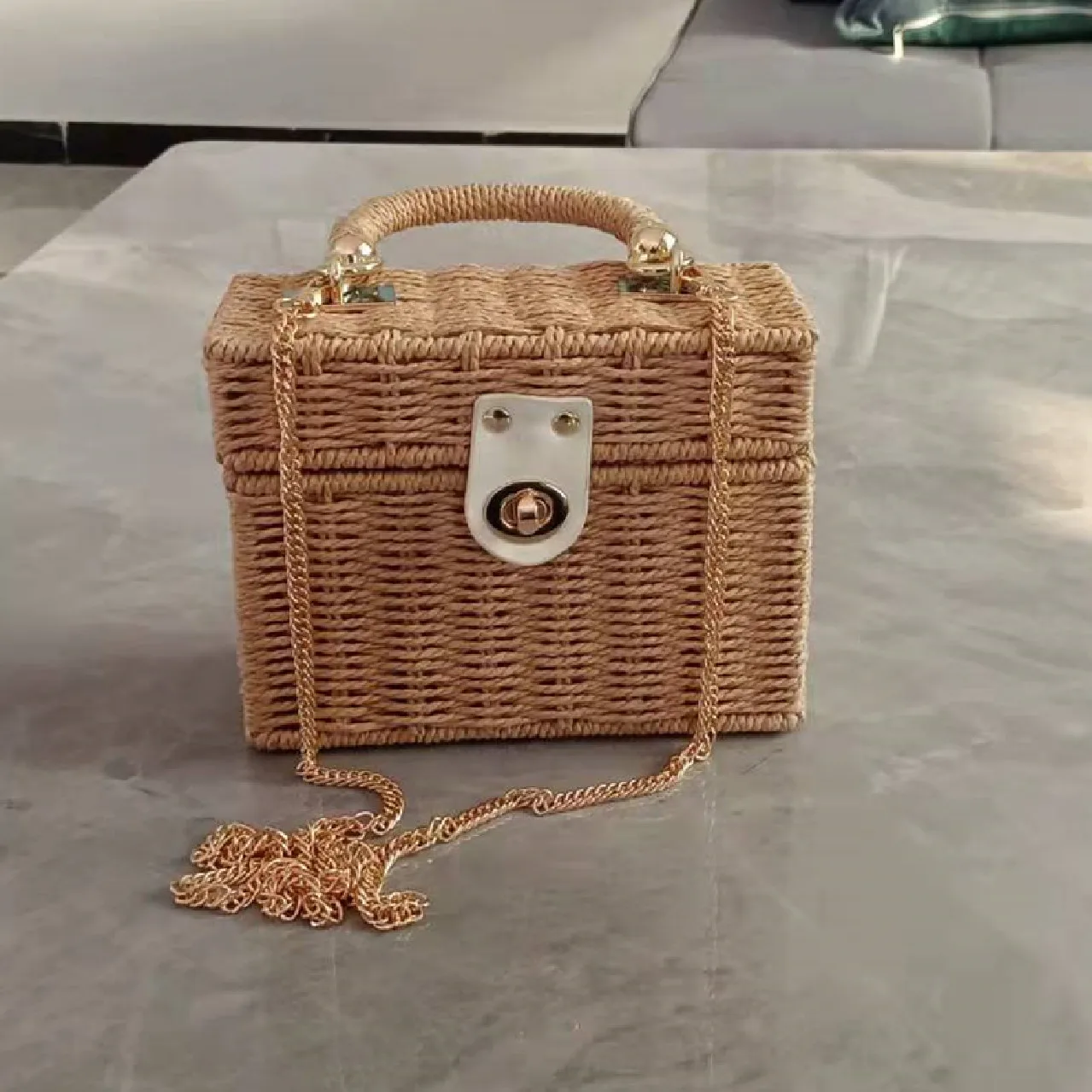 

Retro Beach Bag Girls Accessories Straw Bag Women's Fashion Portable Bag Square Shoulder Bag Korean Version Decorative Bag