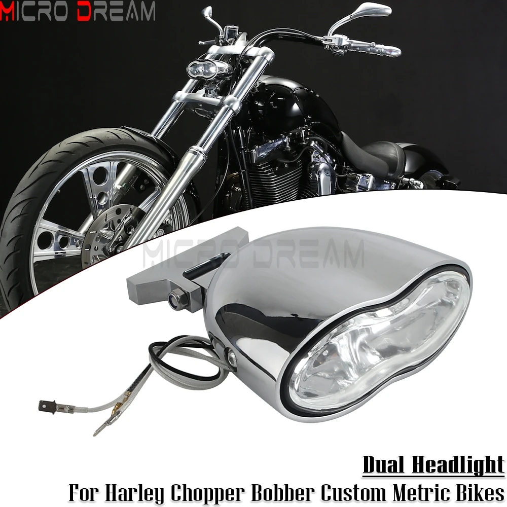 

Motorcycle Double Oval Wave Headlight H3 Twin Light Dual Headlamp For Harley Chopper Bobber Custom Honda Yamaha Kawasaki Suzuki