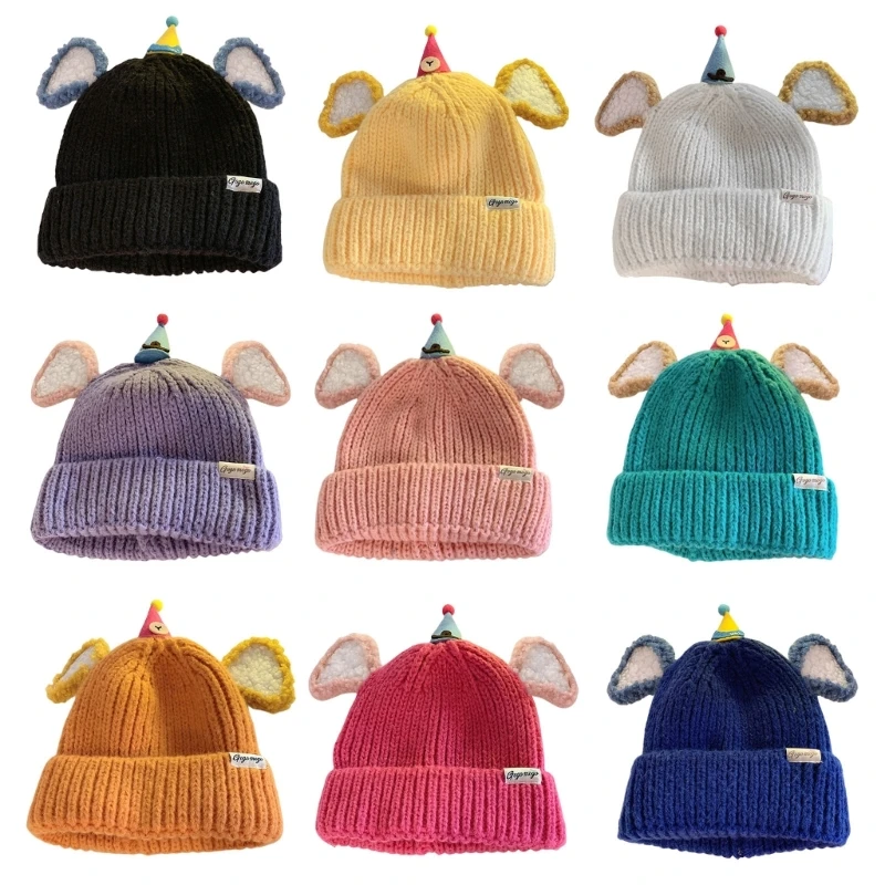 Unisex Fashionable Knit Caps with Fun Furry Ears Cartoon Children Hat Comfortable Winter Accessory Daily Wear