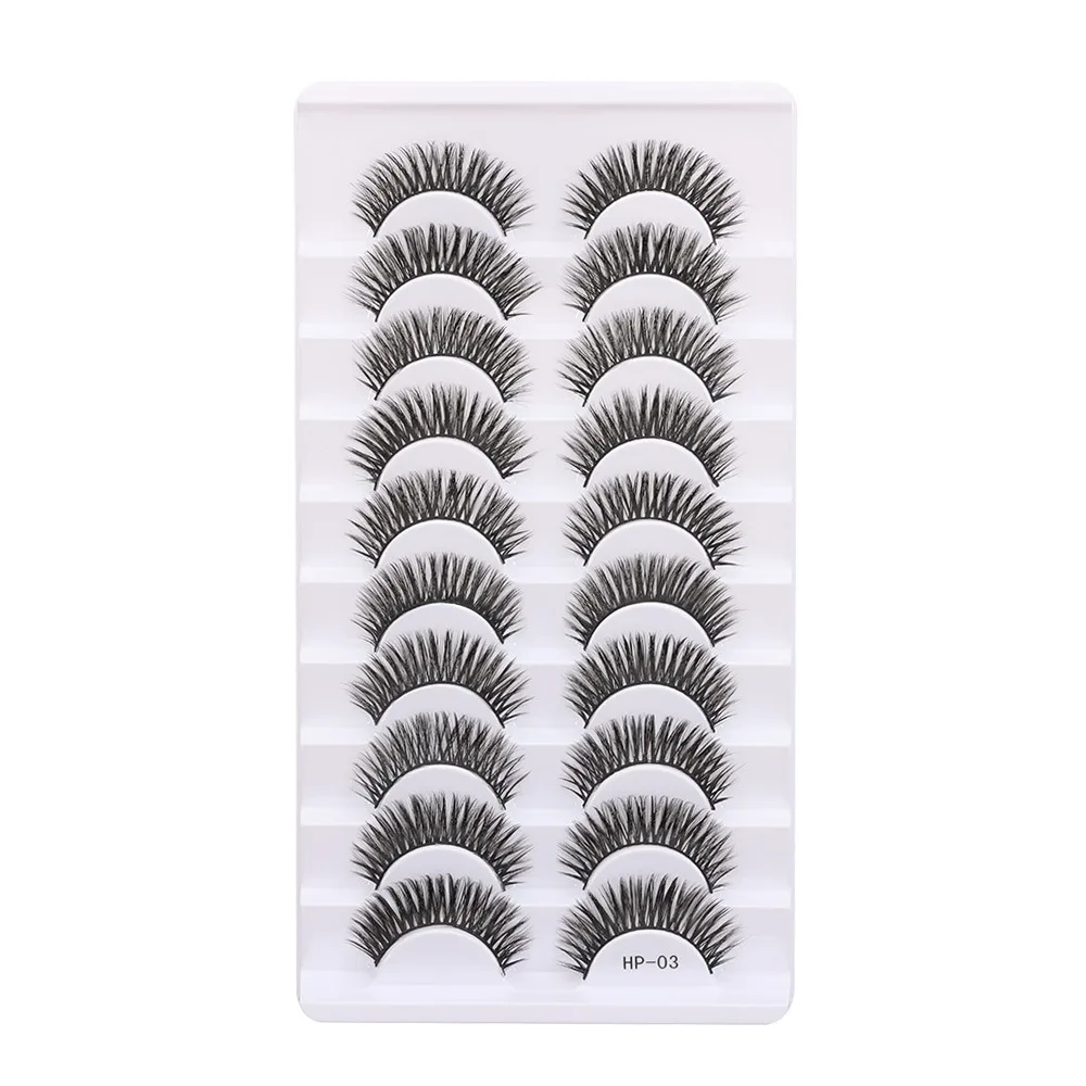 10 Pairs New Natural Long False Eyelashes Black Stem Soft Cross 3D Mink Eyelashes Fluffy Manga Lashes Eyelash Extension