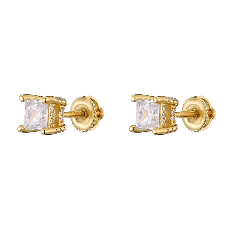 Hip Hop Dragon Claw Square CZ Stone Bling Iced Out Stud Earring for Men Women  Rapper Jewelry Gifts Gold Silver Color