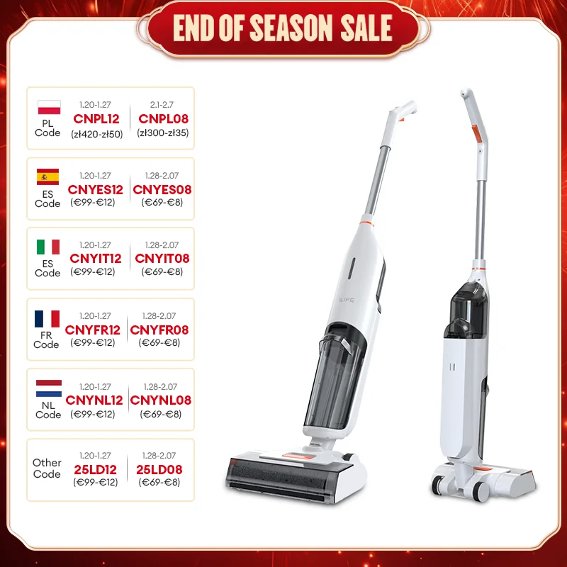 Ilife W90 Draadloze Natte Droge Slimme Dweilwas, 5500Pa Zuigkracht, 1 Min Zelfreinigend, Grote