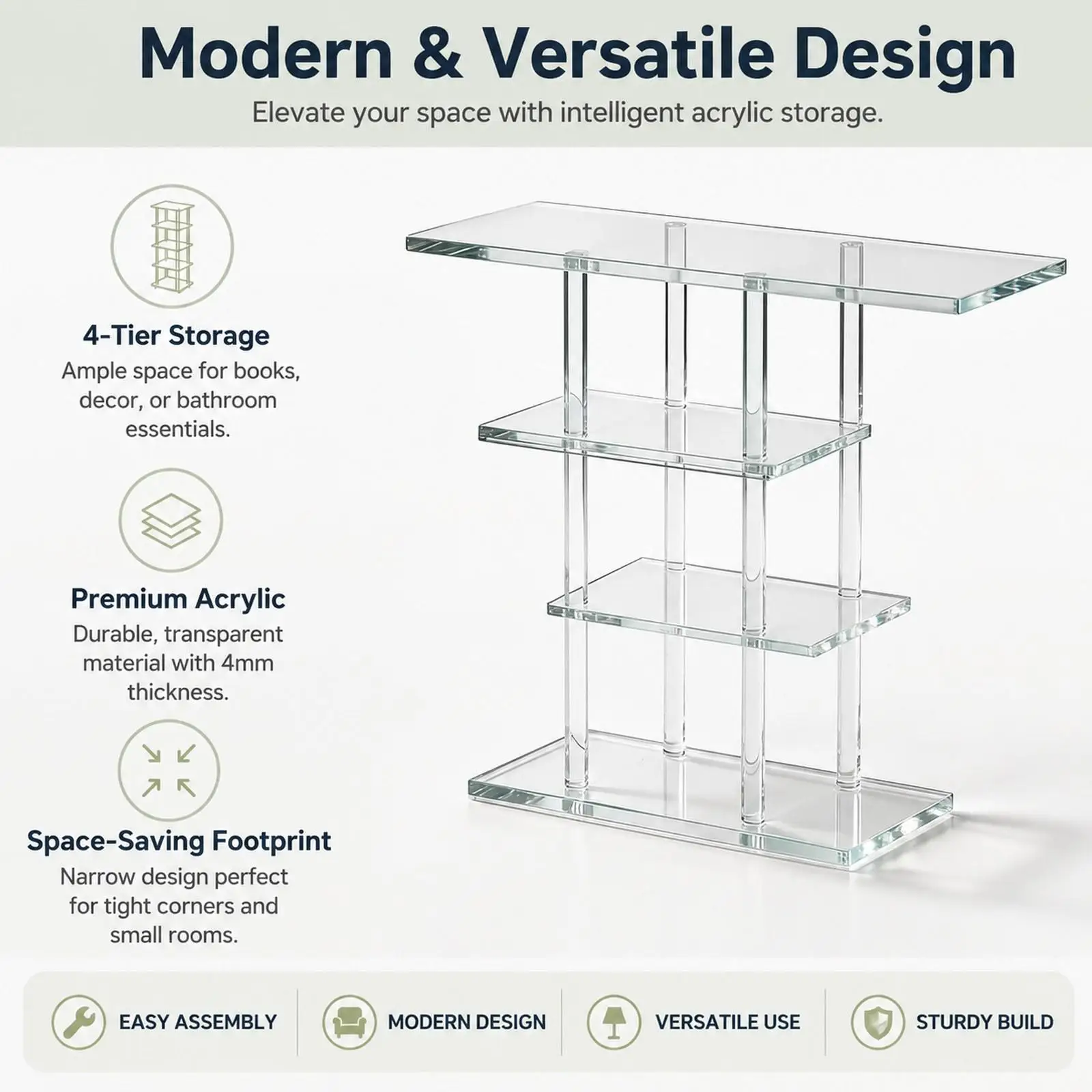 Modern Acrylic Side Table Four Tiers Transparent End Table for Bedroom Living Room Decor Organizer