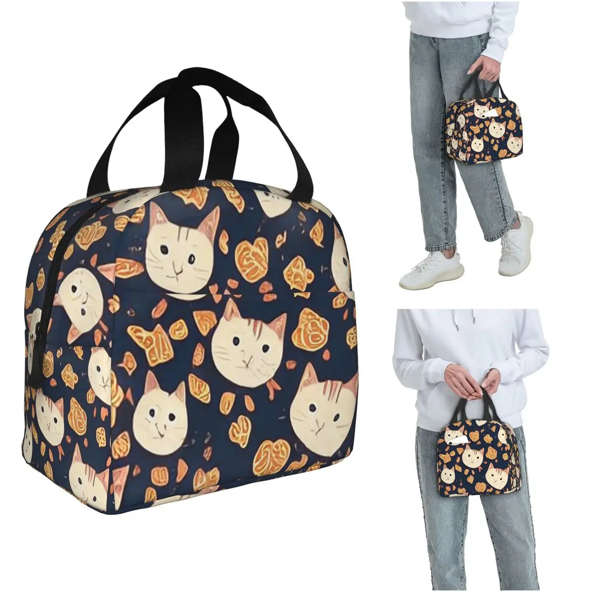 

Симпатичная термосумка для обедов с рисунком кошачьего печенья для женщин и детей, герметичная, для еды, термосумка-тоут