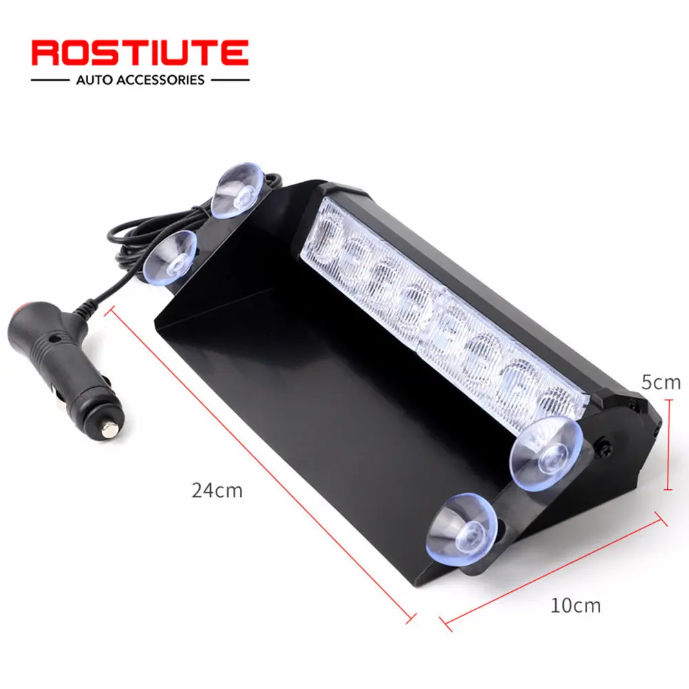 12V 8LED Led Car Strobe Light Automotive Emergency Light Vermelho Azul Piscando Aviso Lâmpada Polícia estroboscópios com Ventosa