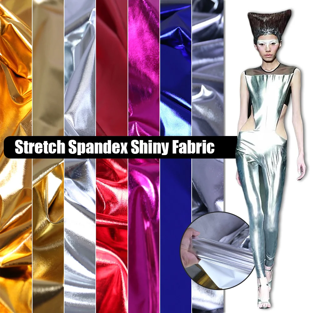 

100*145cm Shiny Metallic Spandex Stretch Fabric Mirror Glossy Soft Fabric For Upholstery Stage Show Dress Wedding Decor