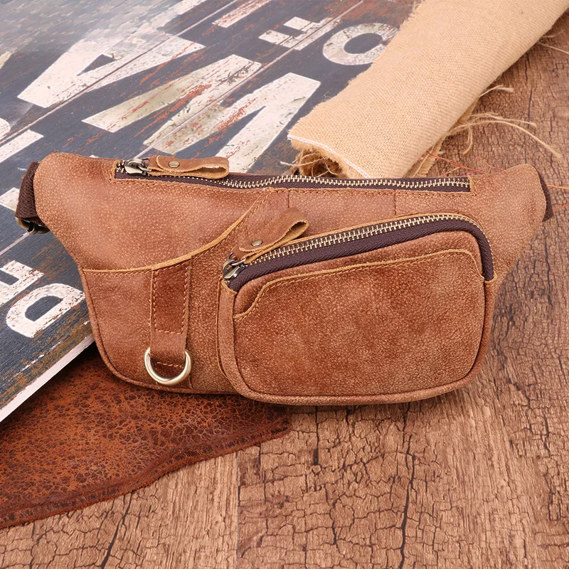 Men's waist bag for outdoor activities, mobile phone bag, leather commuter shoulder bag, men's bag, cowhide crossbody bag