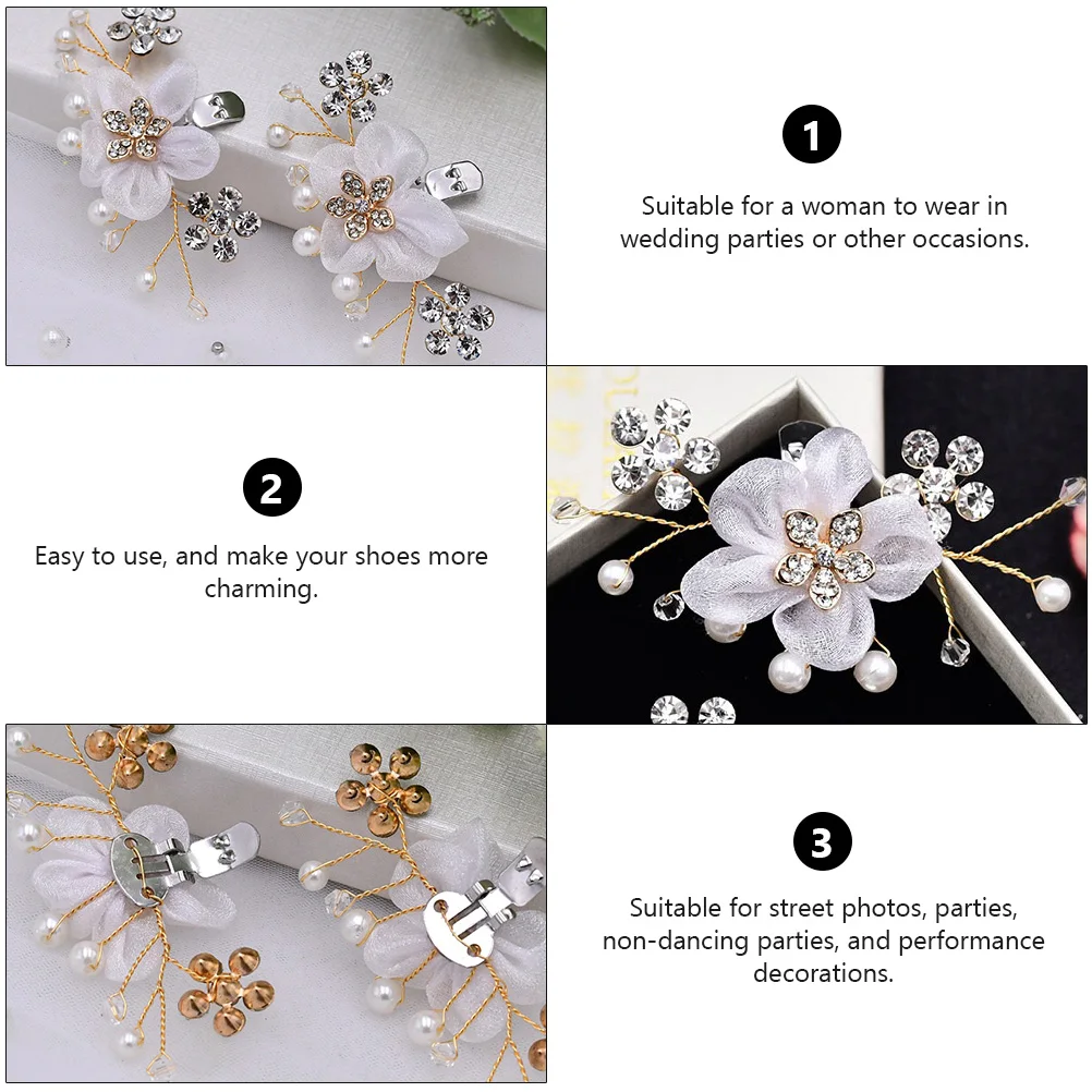 

Rhinestone Shoe Flowers Premium Durable Bridal Party Accessories Pearl Decorations Non Dancing Performance Clips Shoe Buckles