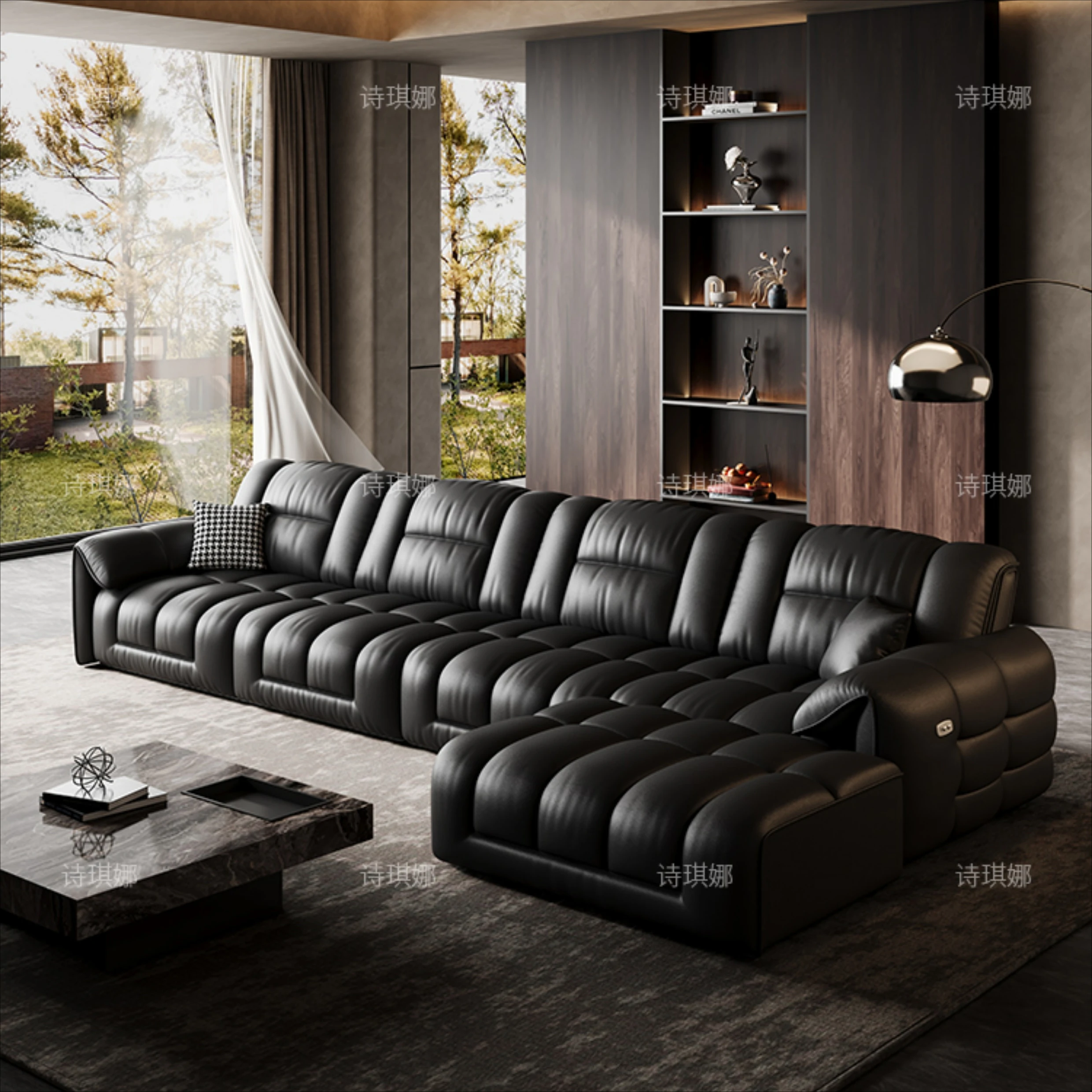 High Quality Italiano Reclining Sofa Leather Black High Quality Cinema Couch Straight Elegant Canape Salon Interior Decorations