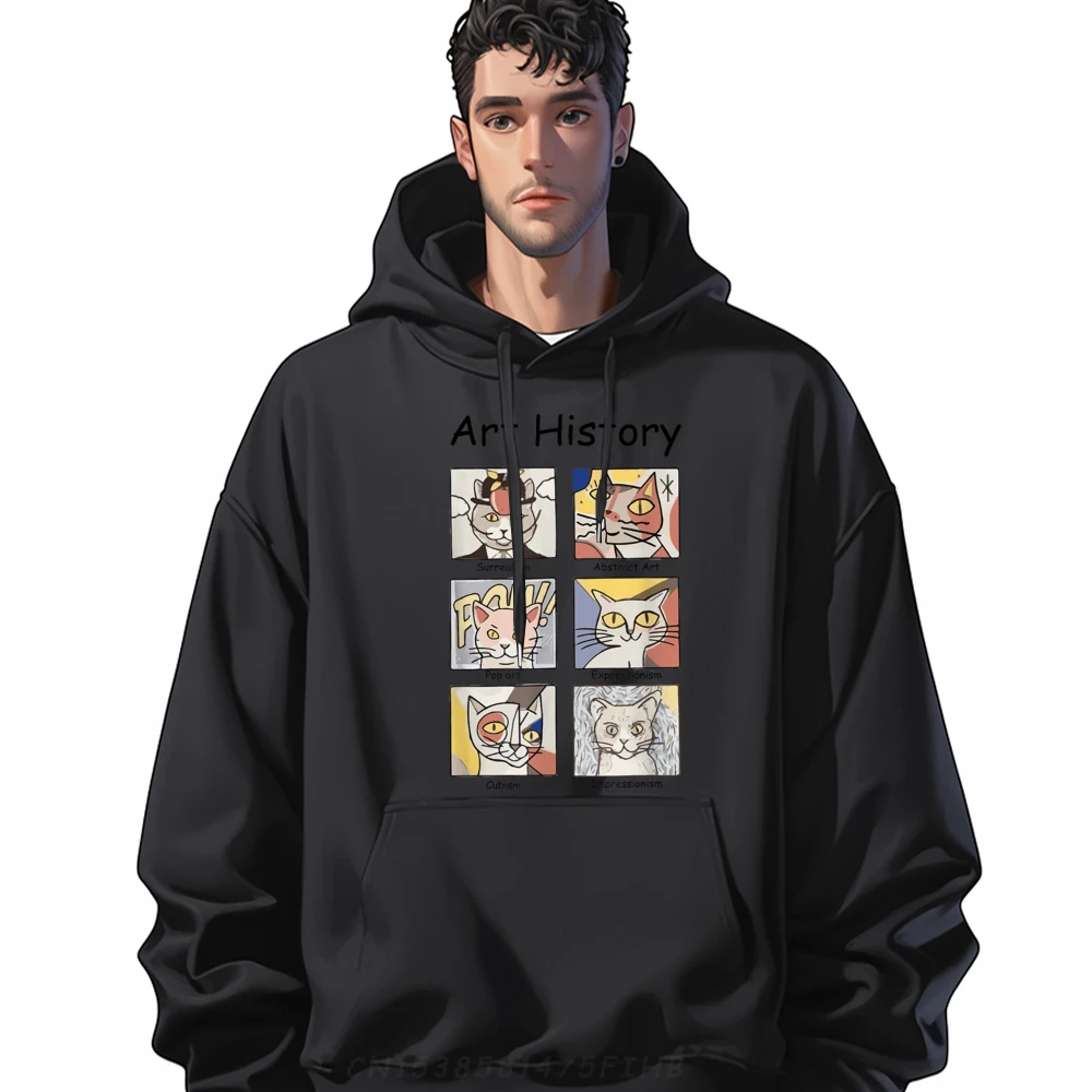 

Artist Gift O-Neck Mens Hoodies Printed Long Sleeve Trendy Oversized Graphic Sweatshirt Mens Clothing Cat Lover Gift