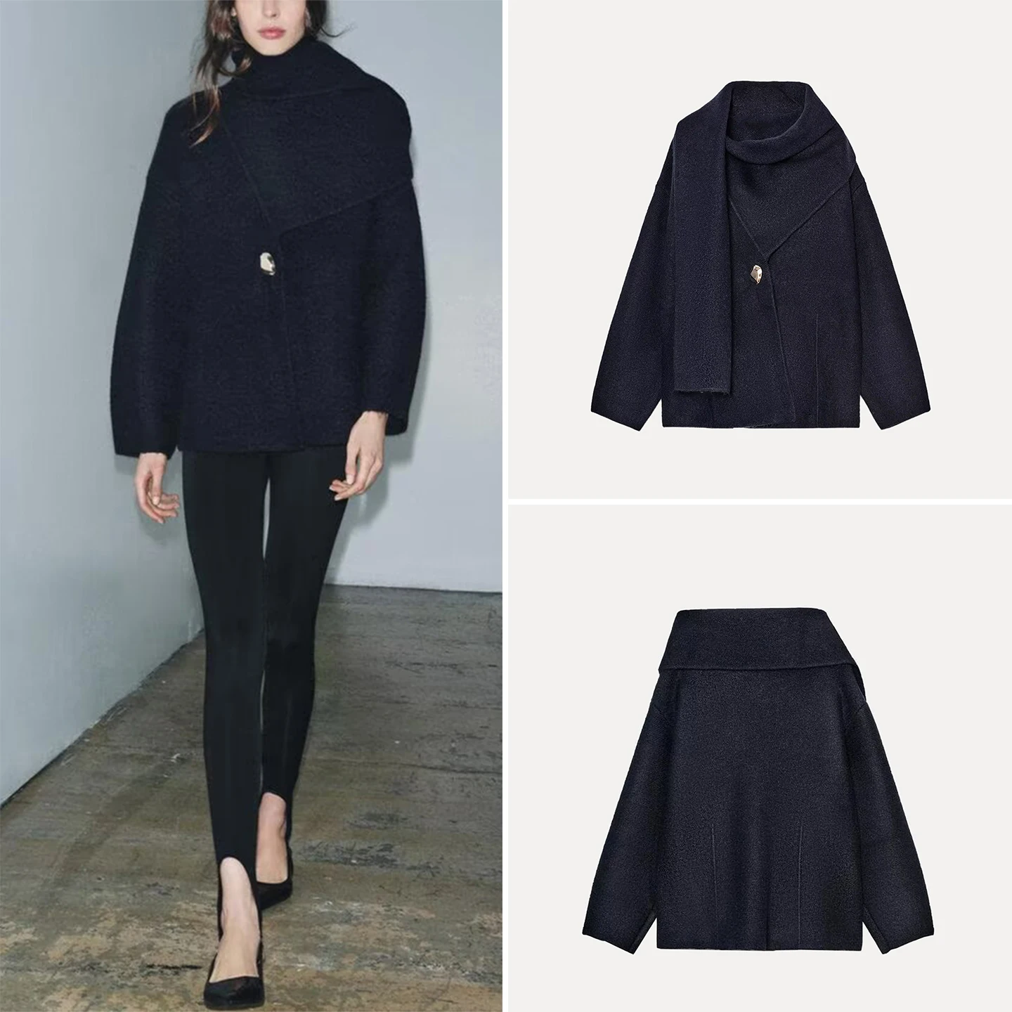 

Z 2025 Winter Women's Knitted ort Coat with Scarf Individual Sle European Sle Stand Fit Other Material Long Sve