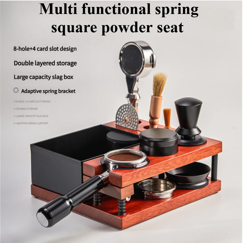 9 in1 Espresso Knock Box and Tamp Station Coffee Organizer Box Fit for 51-58mm Espresso Tamper Distributor Durable MultiFunction