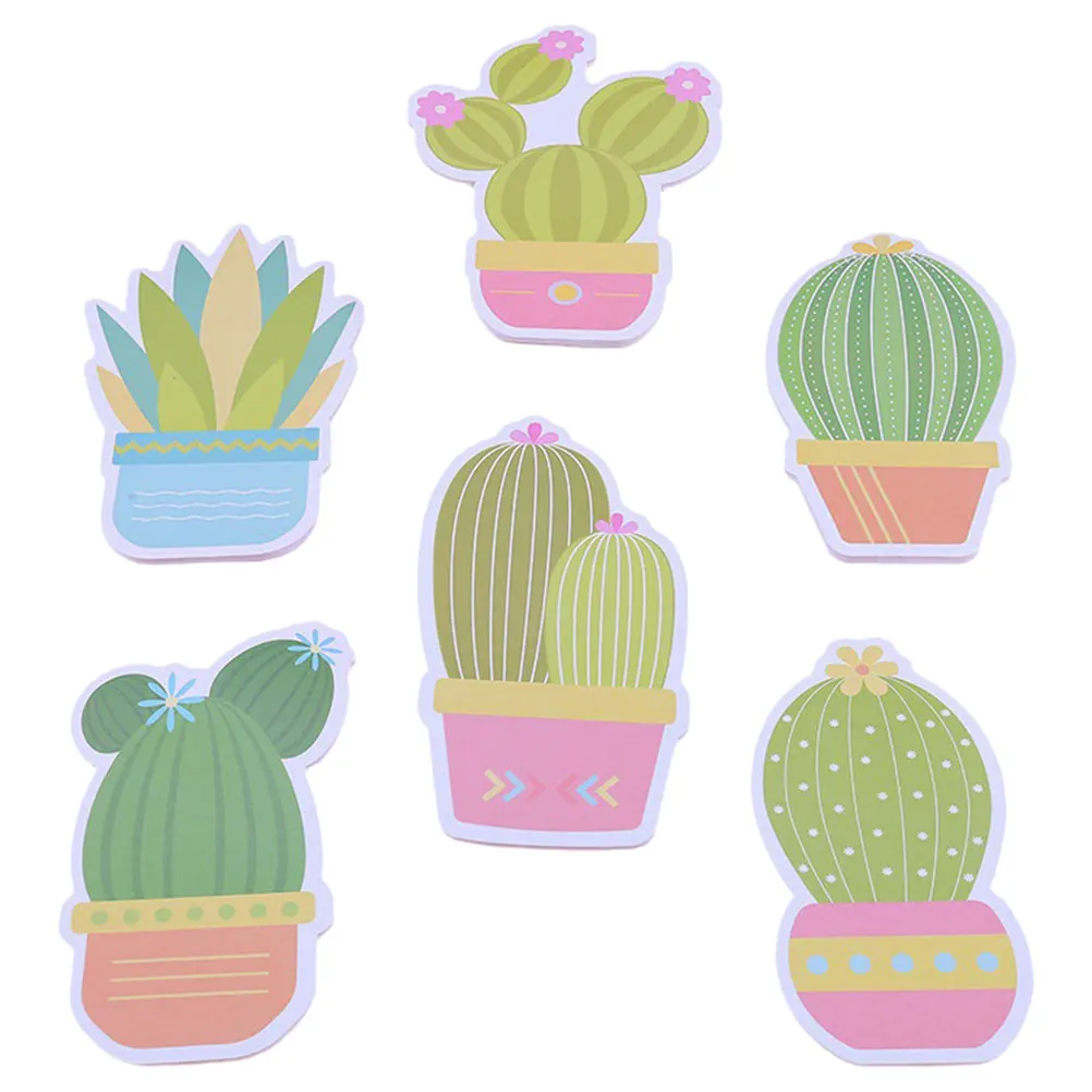 

6PCS Cartoon Cactus Tearable Pad High Adhesion Sticky Memo Notes Fun Office Supplies Western Desk Accessories Notepads