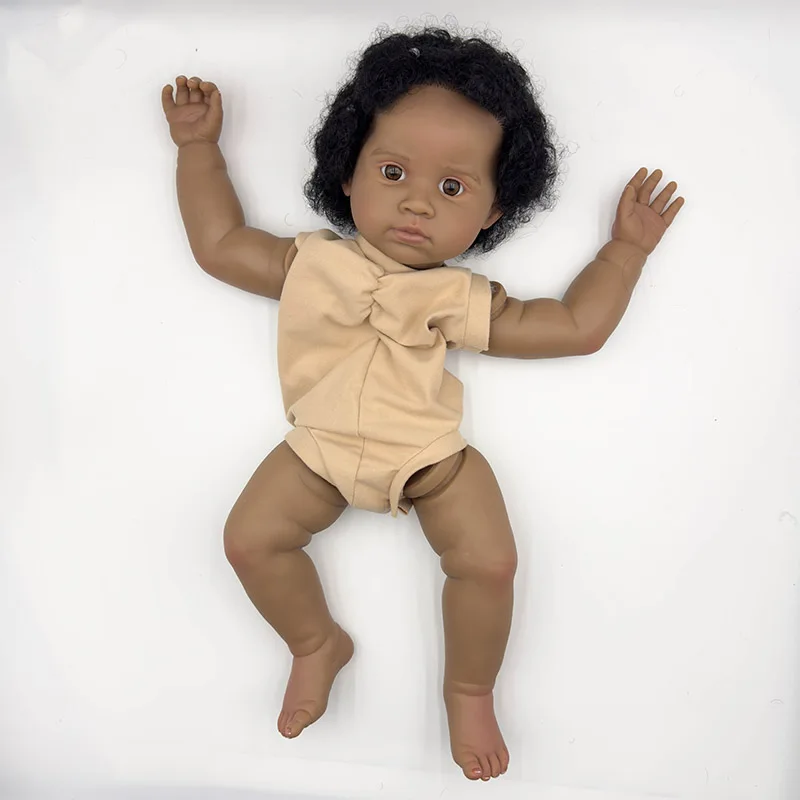 

22inch Lifelike Unfinished Dark Skin Reborn Doll Kit Already Painted Doll Parts with Hand Rooted Hair