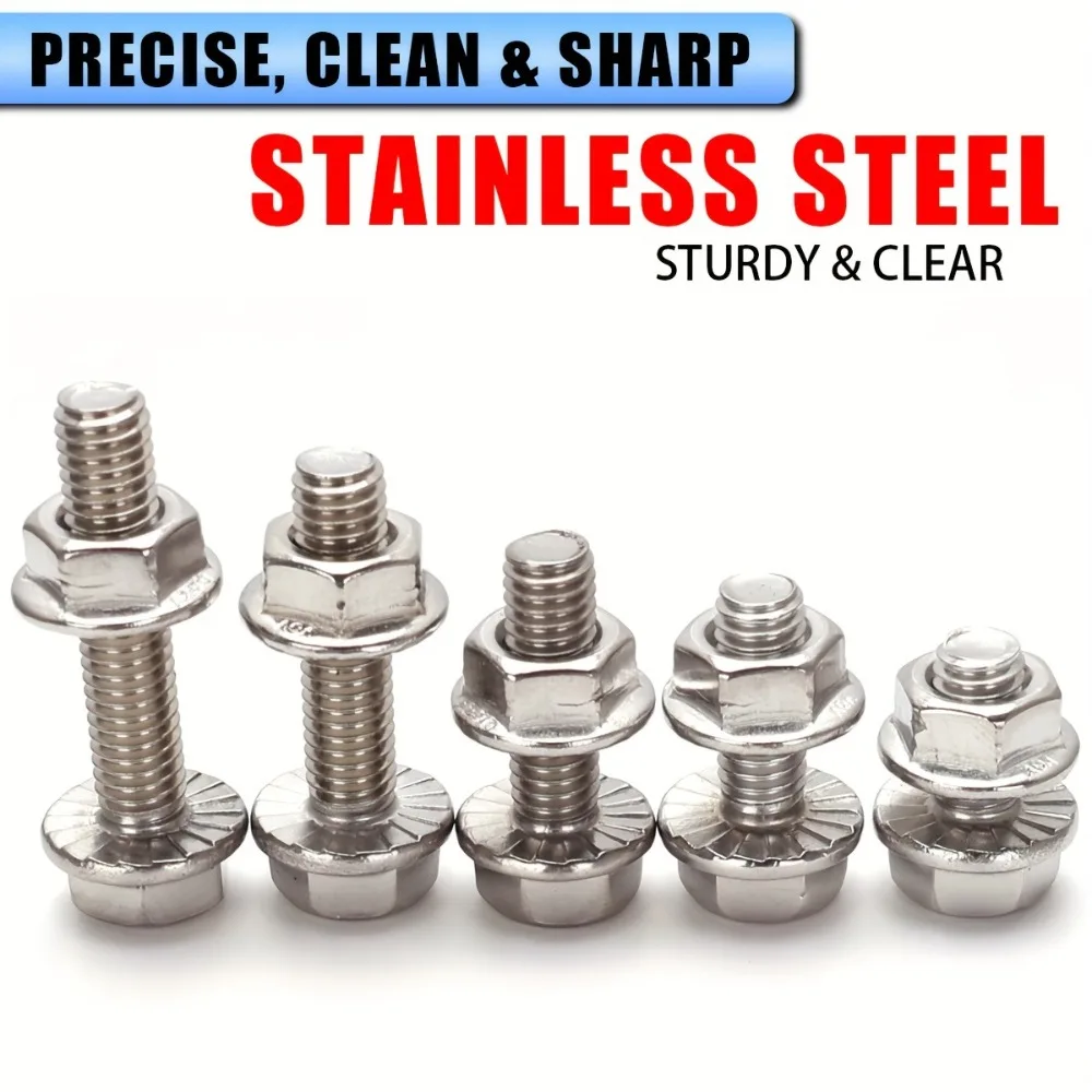 132-Piece Stainless Steel Hexagonal Flange Bolt and Nut Set, M5/M6/M8, Suitable for Home Repairs and Industrial Equipment.