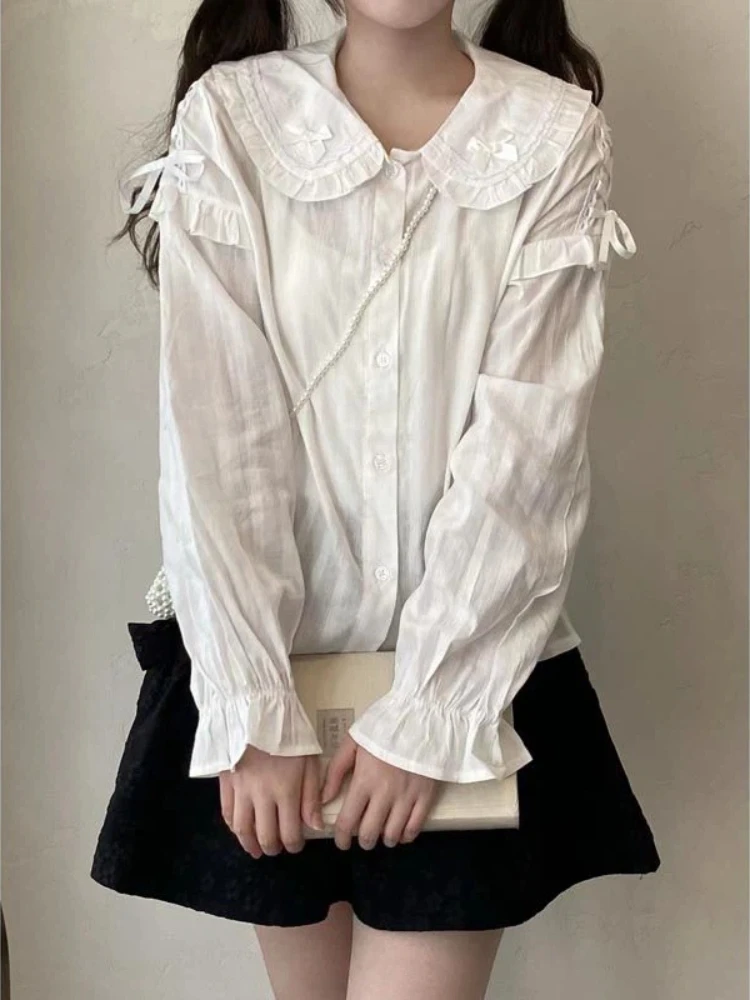 Camisa lisa japonesa Kawaii que combina con todo, Tops para niñas, blusas bonitas de moda Lolita para mujeres, blusa elegante con mangas abullonadas, ropa para mujer