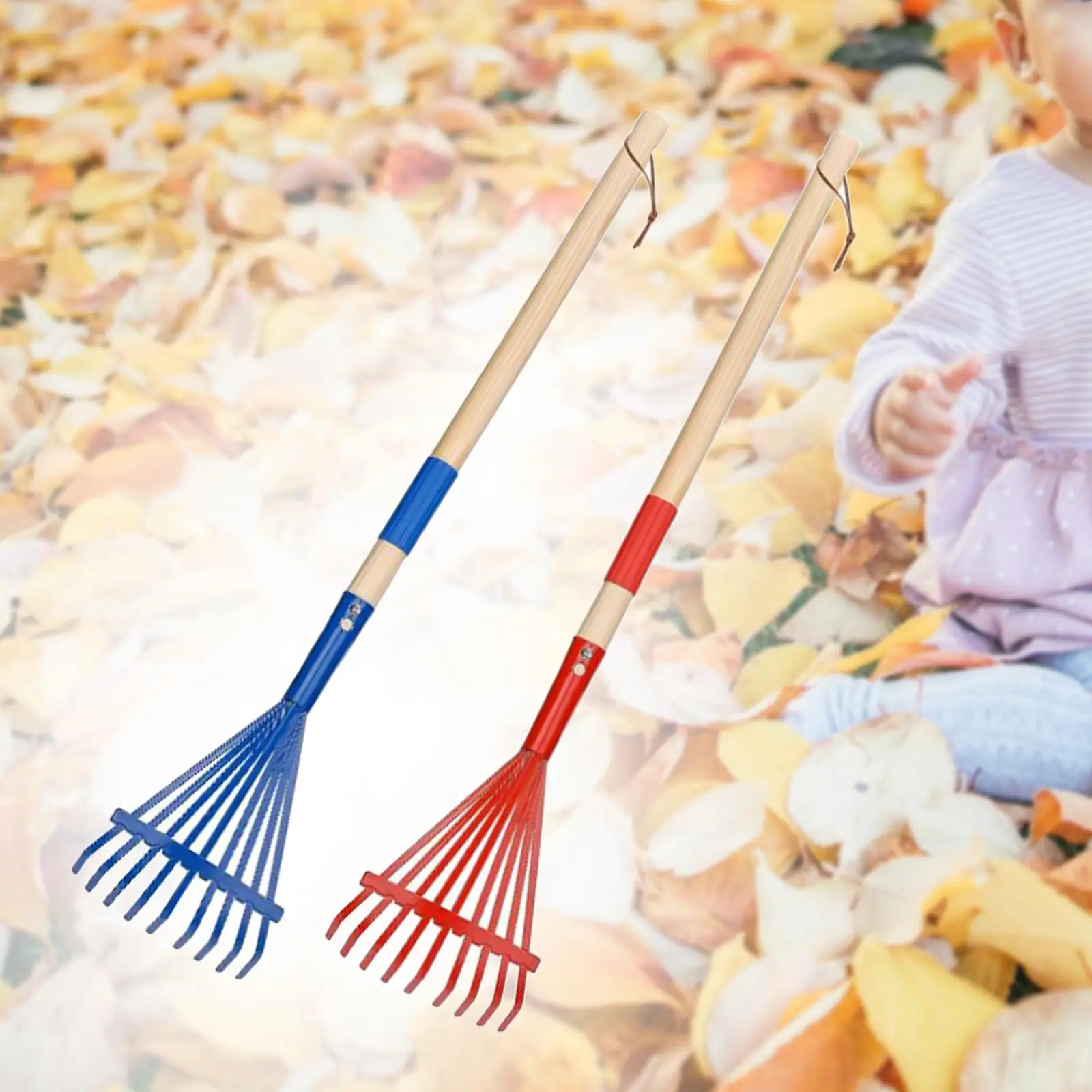 

2 Pieces Leaf Rake Accessories with Wood Handle Garden Rake for Flower Beds