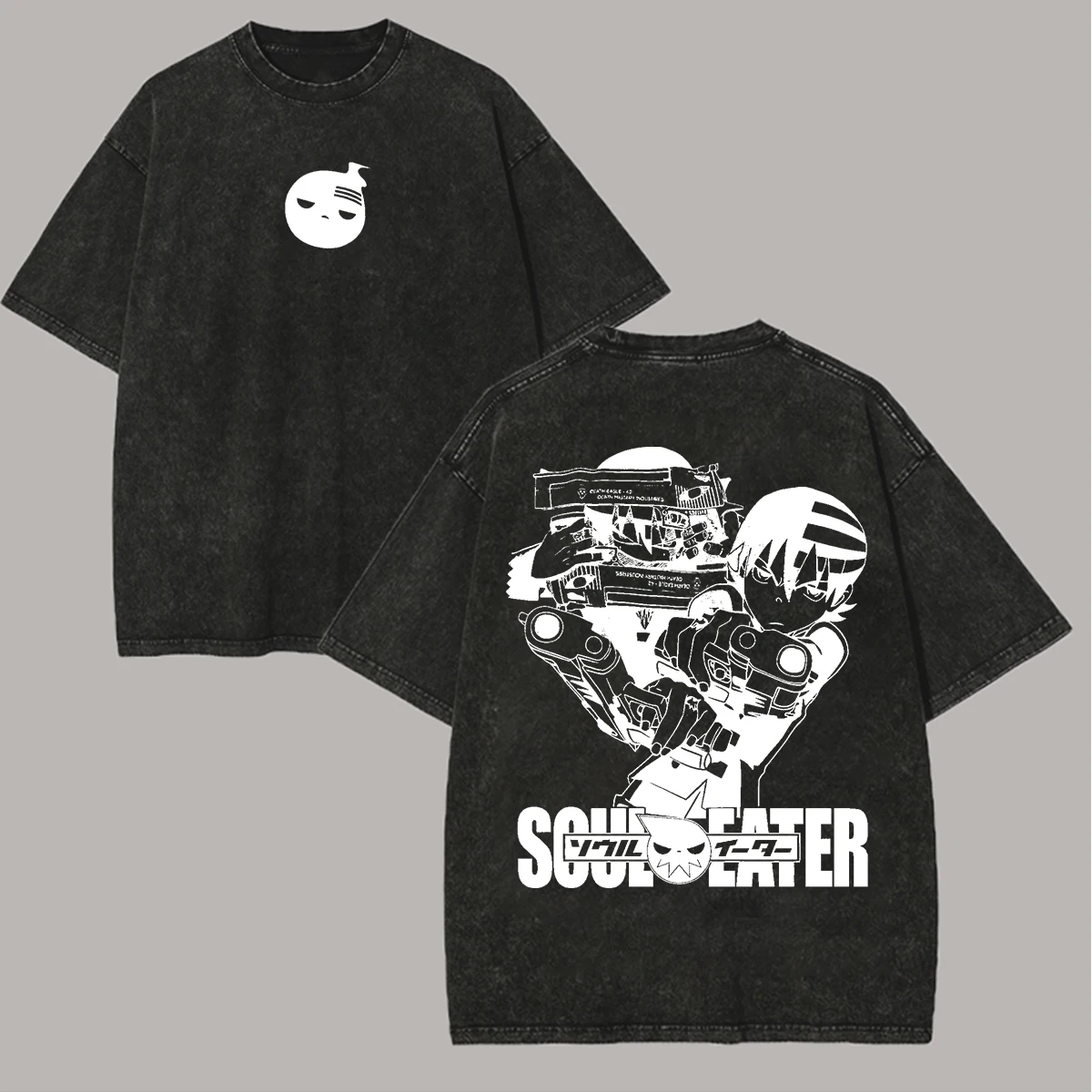 Anime Soul Eater Maka und Soul Vintage Washed T-Shirt, Unisex, Oversized, lässig, kurzärmelig, Harajuku Streetwear, Fan-T-Shirt, Oberteil – Detail 3
