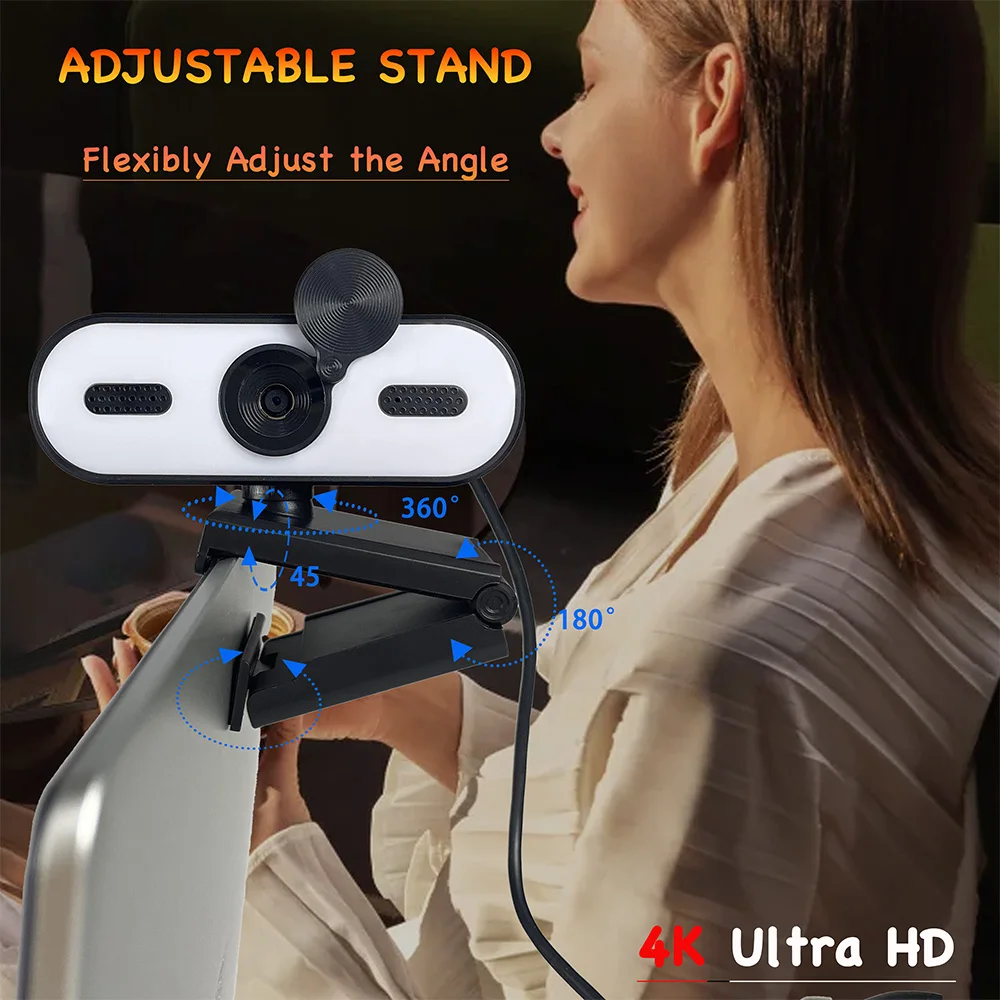 كاميرا ويب 4K UHD مع ضبط تلقائي للصورة، ضوء حلقي ثلاثي المستويات، غطاء للخصوصية، 360 درجة °   الدوران، حامل ثلاثي القوائم، التوصيل والتشغيل للبث ومكالمات الفيديو #6