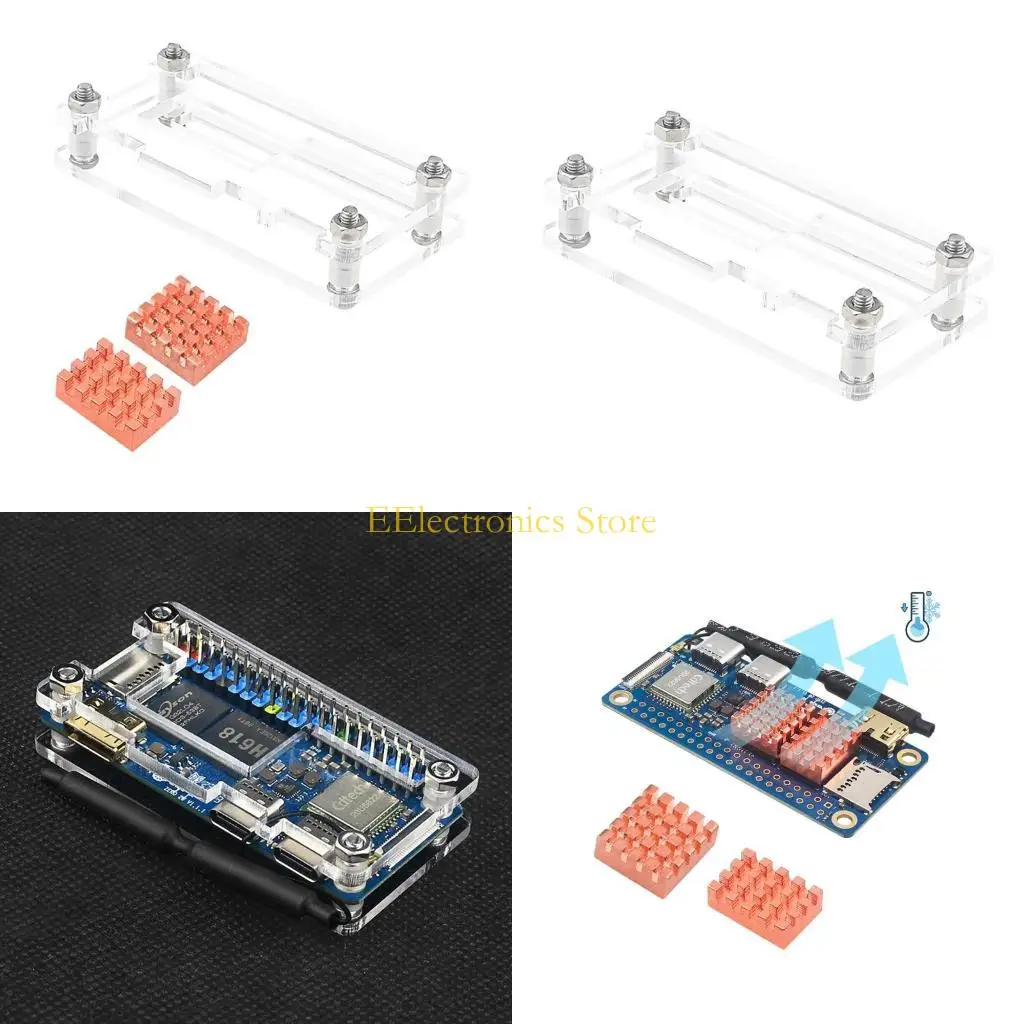 

B03C Acrylic Case For OrangePi Zero2W Heatsink Enclosure 2PCS Copper Heat Sink for Zero2w Development Board Cooling Box