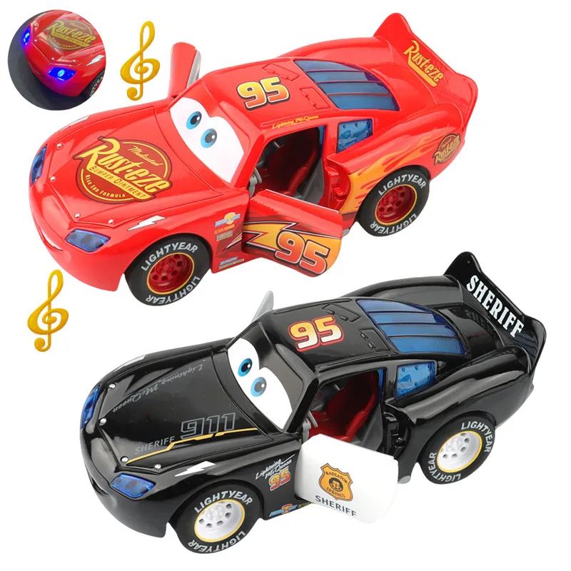 Coches Disney Pixar de gran tamaño, sonido y luz, Sheriff McQueen, vehículo extraíble de aleación 1:32, juguete, regalo de Navidad para niños