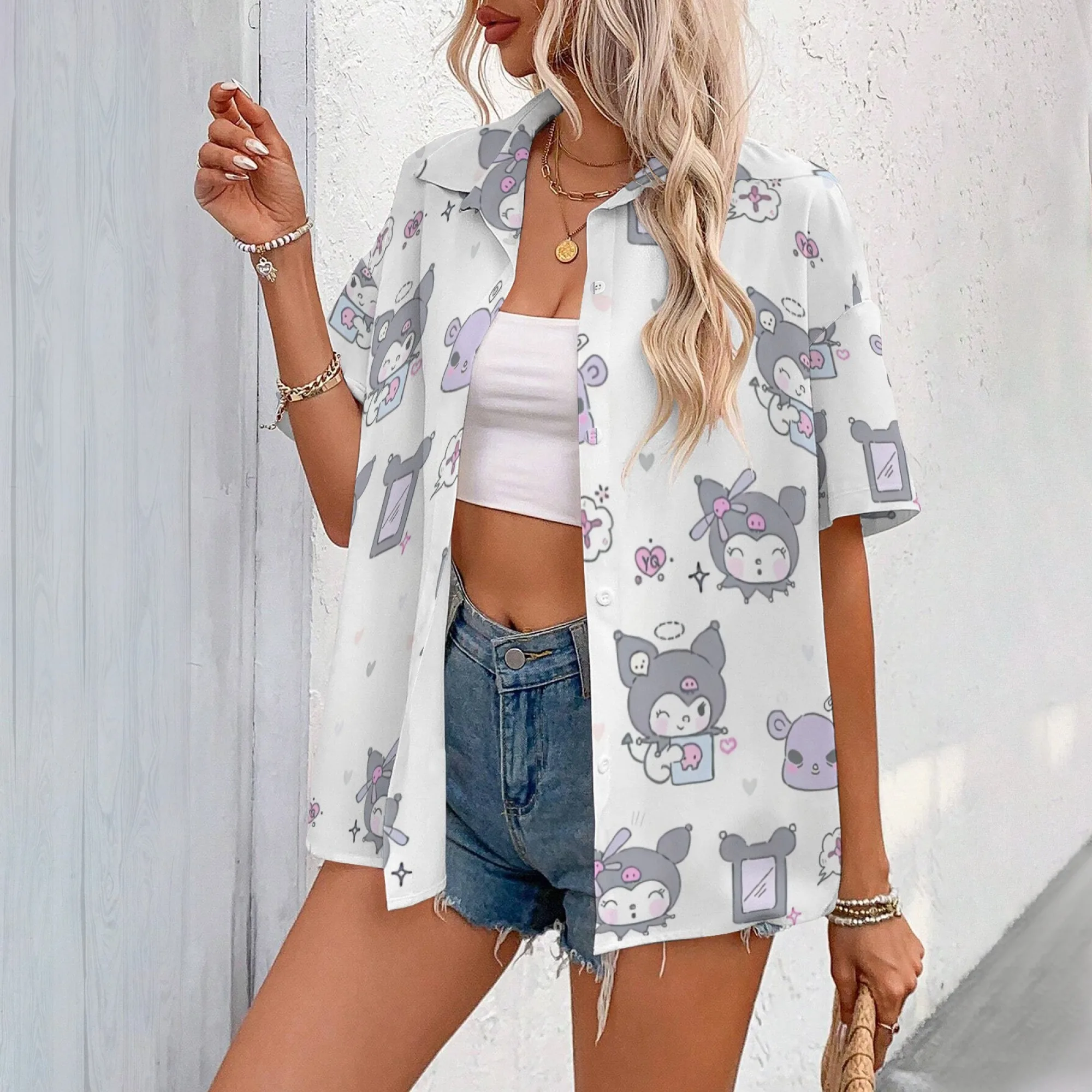 Kuromi 셔츠 소녀 대형 티셔츠 여성 의류 Kuromi 셔츠 소녀 11 ~ 12 세 어린이 한국어 리뷰 많은 옷