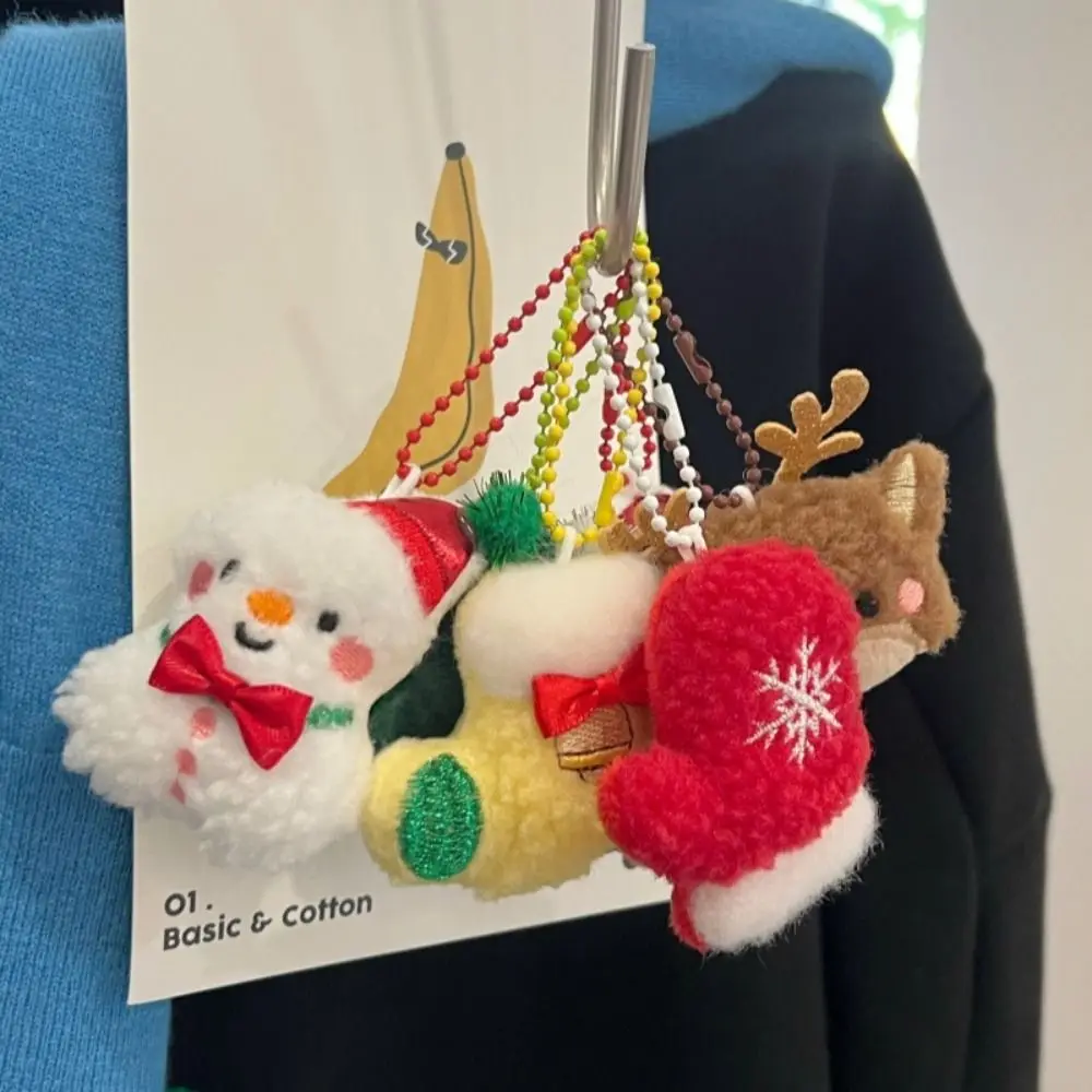 Lovely Stuffed Christmas Pendant Elk Snowman Cartoon Key Chain Santa Claus Soft Unisex