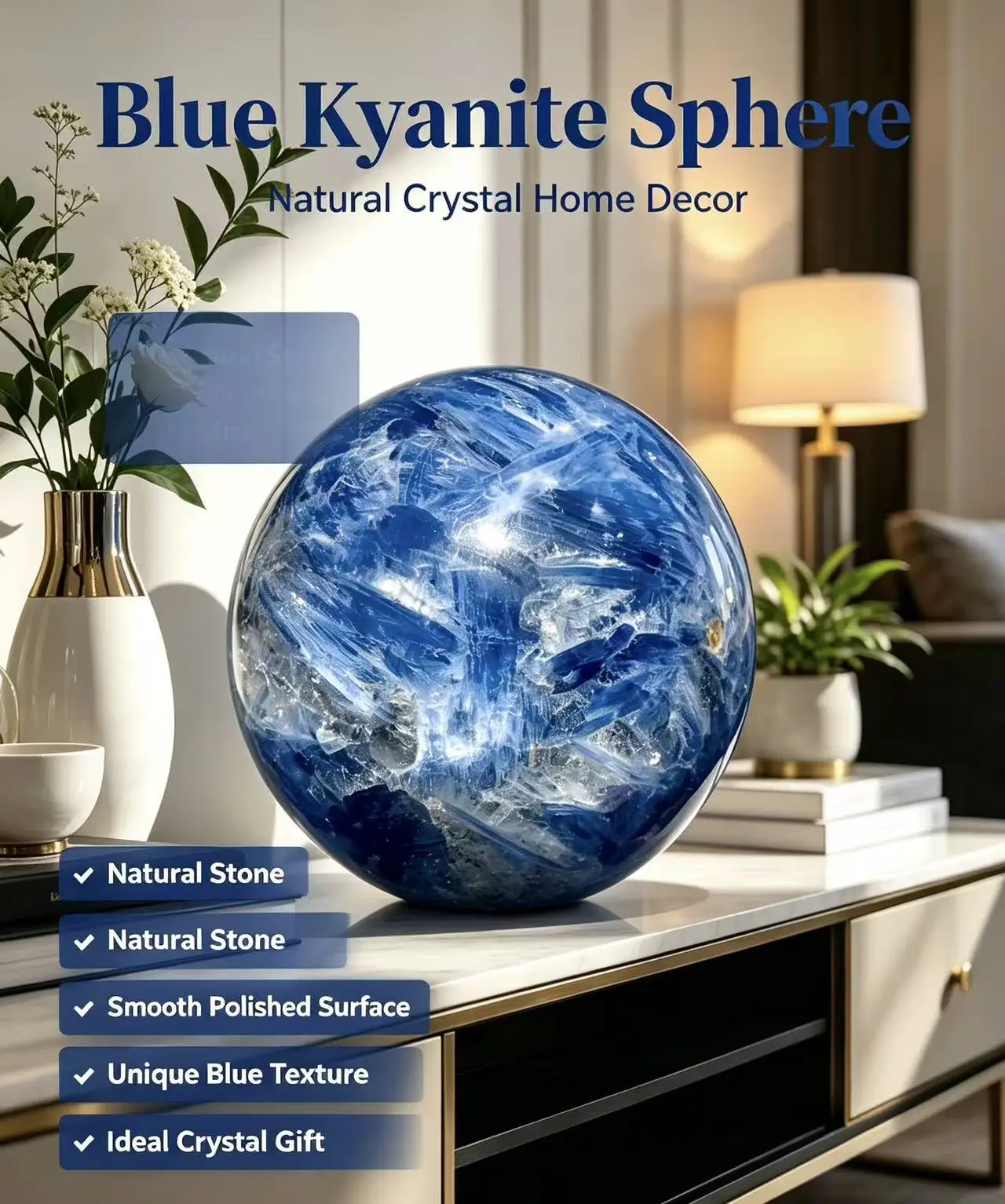 Large Natural Blue Crystal Sphere Reiki Healing