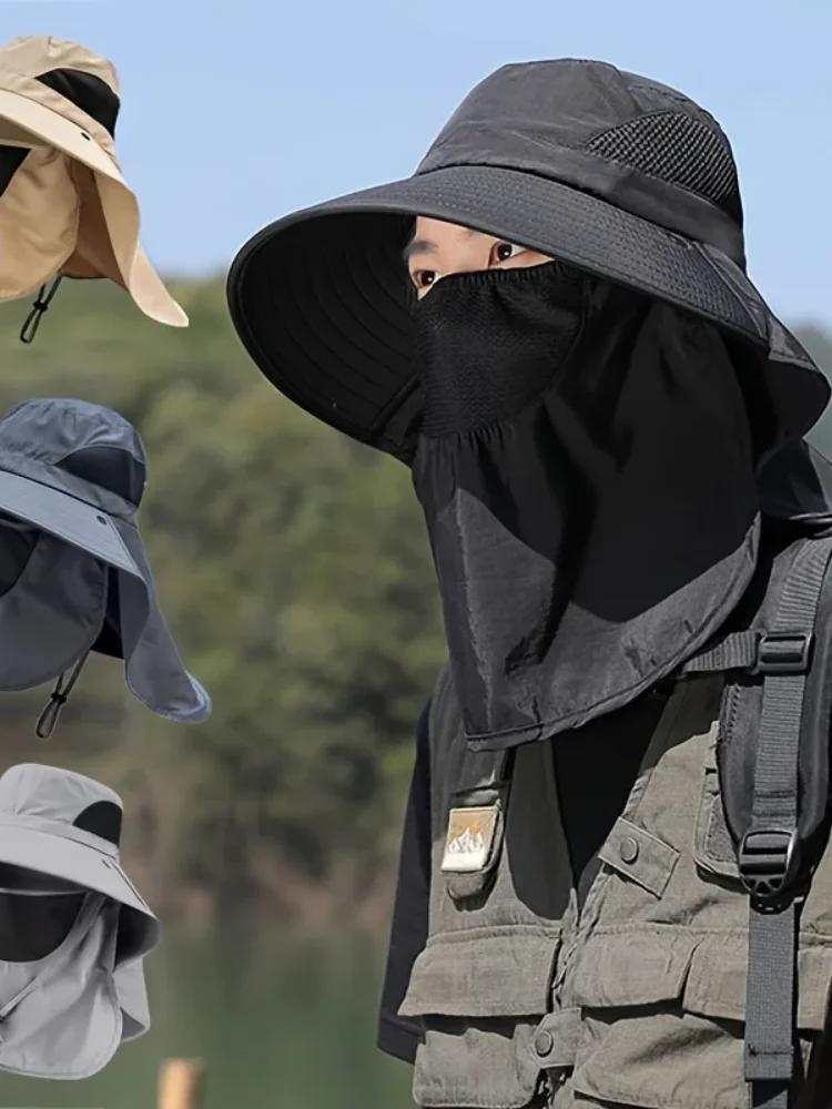 AliExpress NONE Summer Sun Hat Breathable Anti-UV Cycling Fishing Neck Flap Fisherman Hat Unisex Outdoor Large Brim Hunting Hiking Bucket Hat