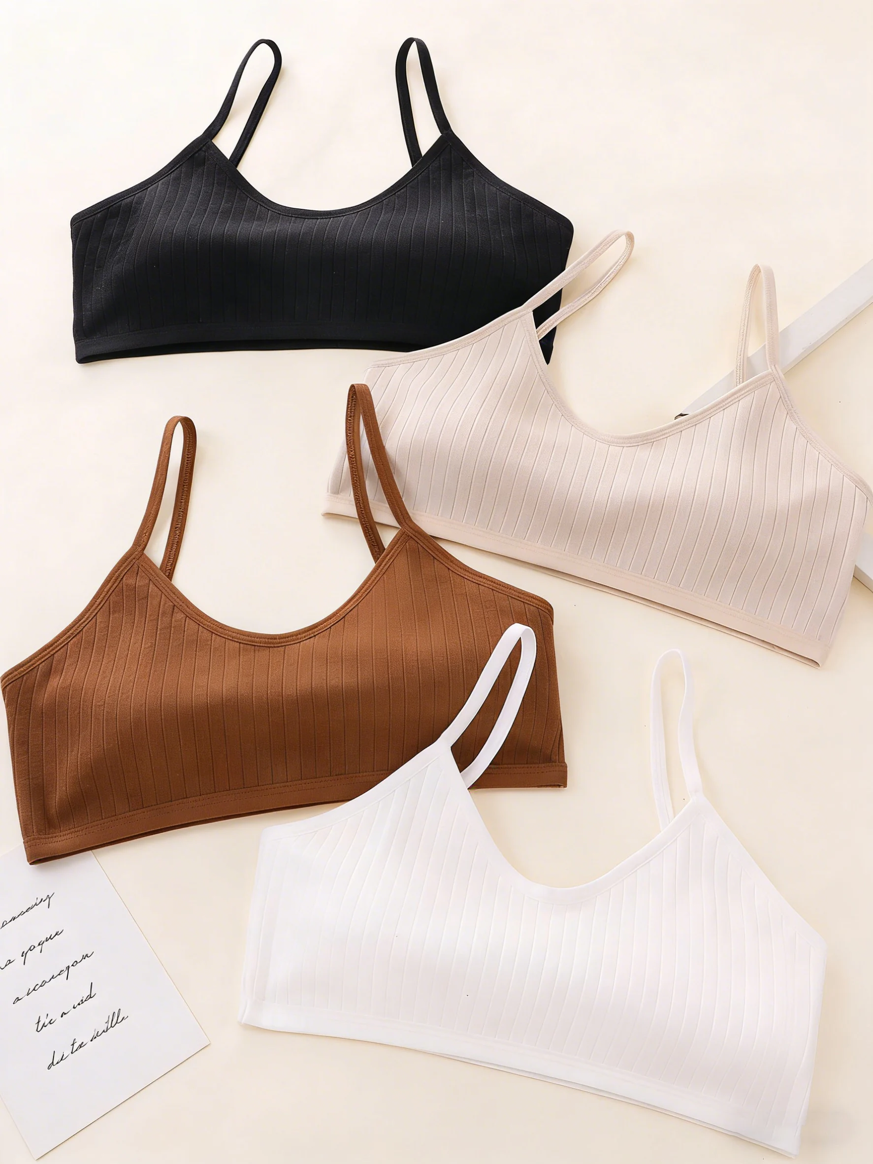 Girls' Simple, Fashionable, Casual, Solid Color, Multi-Color Combination Four-Piece Set of Solid Color Bra Vests