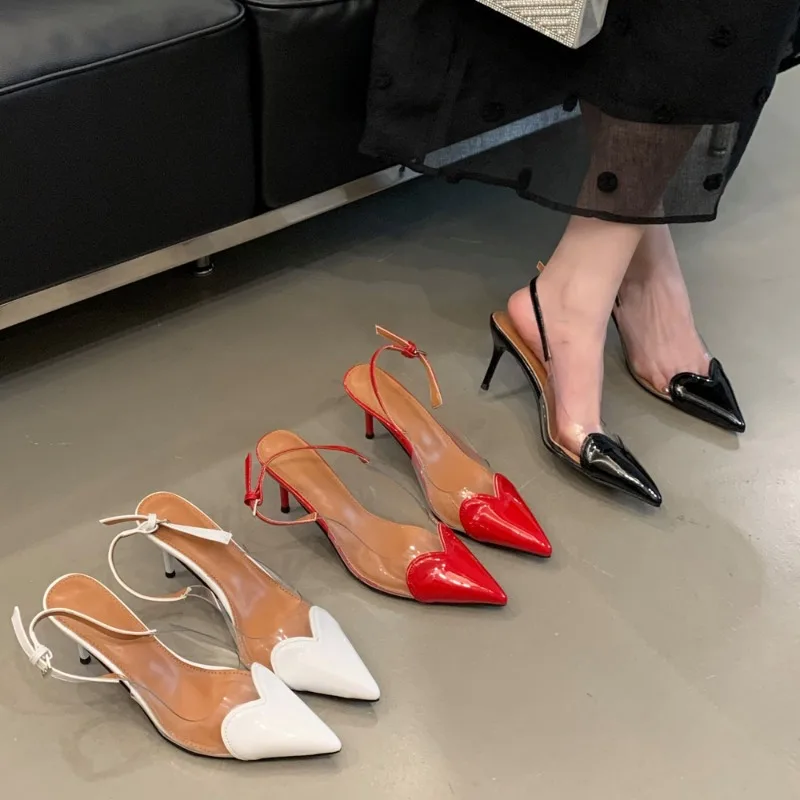 

2026 New Luxury Plus Size Transparent Slingback Pumps Heart Detail & Pointed Toe Sleek High Heels for Formal & Daily Occasions