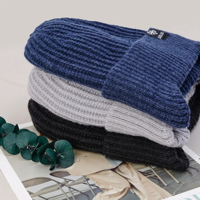 2023 Winter Wool Knitted Bomber Hats Earmuffs Integrated Plush Thick Hat Elder Warm Cold-proof Woolen Neckerchief  Two-piece Set