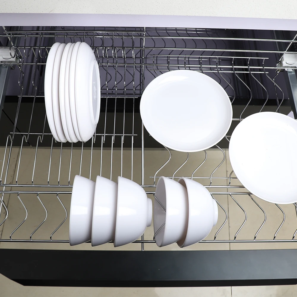 80 cm Kitchen Cinet Drawer Organizers Pull Out Basket Kitchen Storage Bowl Dish Plate Cup Utensils Kitchenware Dish Rack