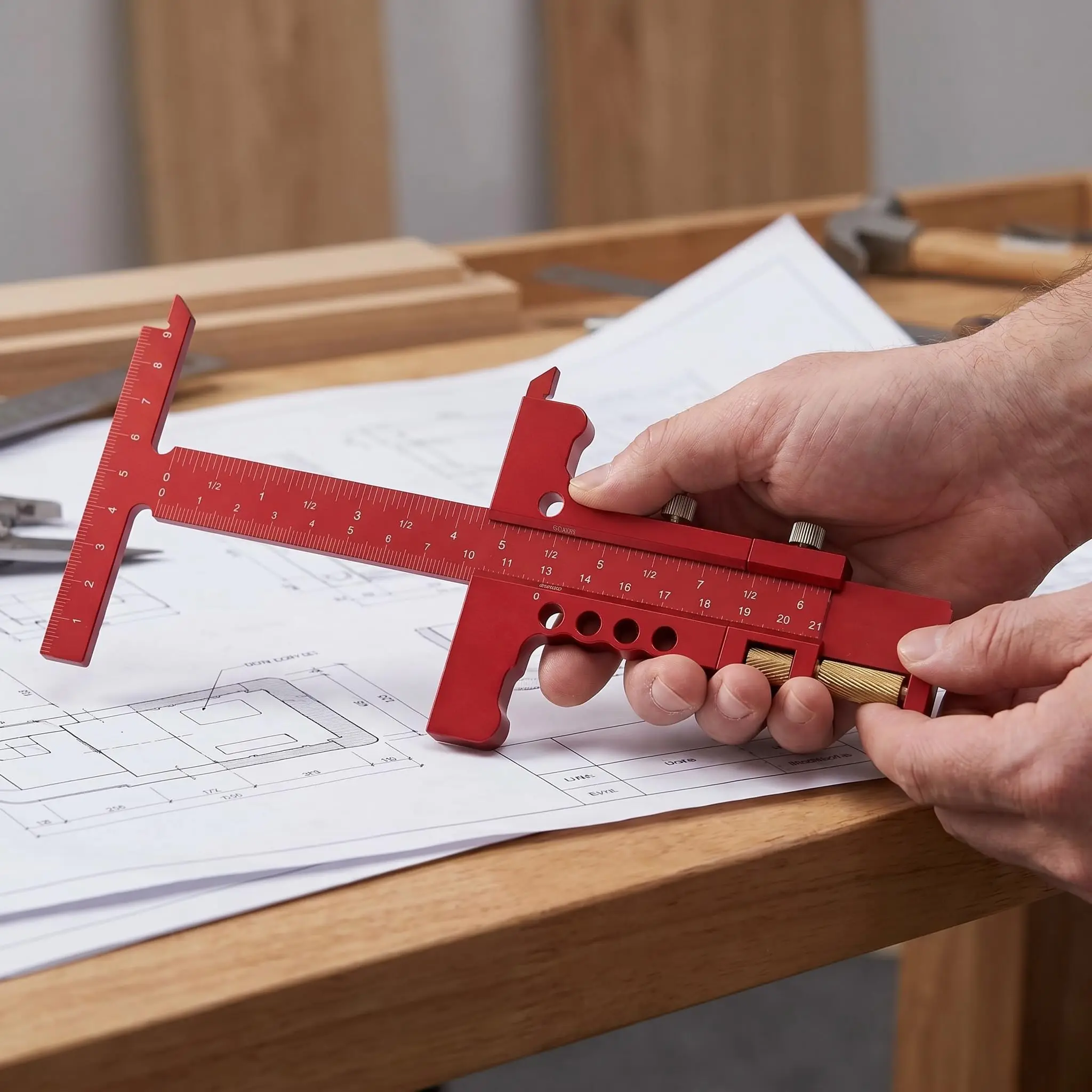 Aluminum T-Style Marking Ruler with Micro-Adjustment, Dual Scale Metric & Inch Laser Engraved, Precision Holes for Parallel Line
