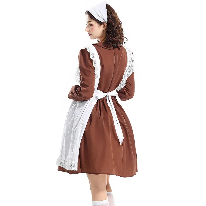 Sky01 Umorden Historical Colonial Pioneer Pilgrim Girl Costume for Women Adult Retro French Maid Cosplay Dress Knee-length Sd01$