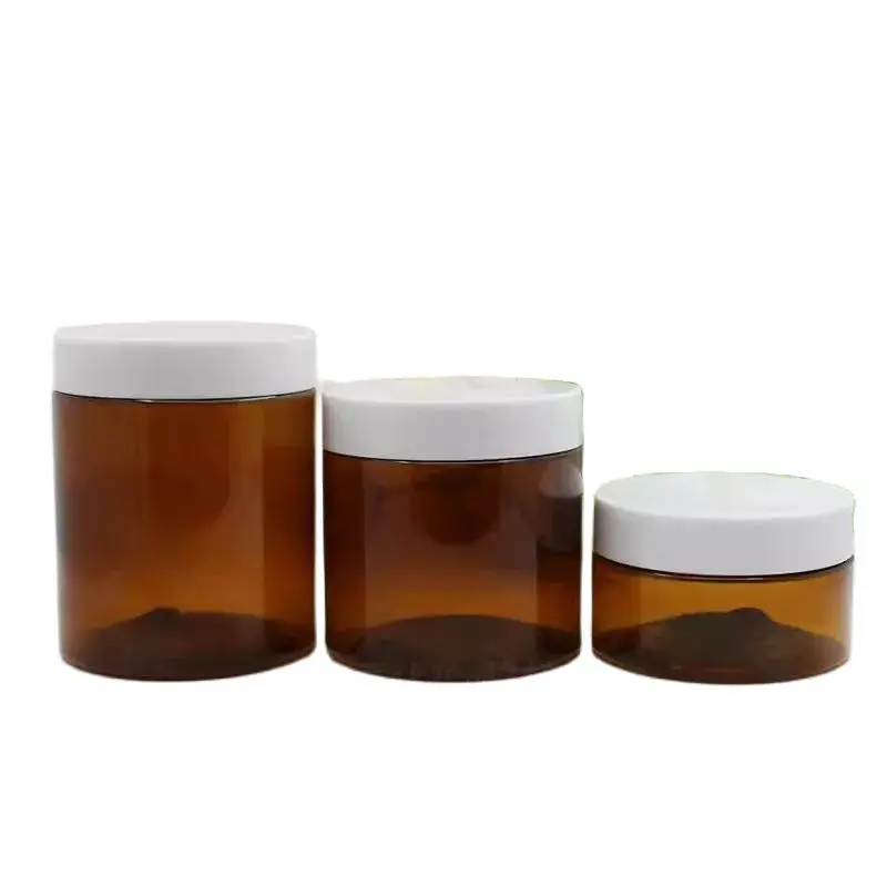 

24Pcs Empty Plastic Cream Jar White Lid Clear Brown Cosmetic Container 80g 100g 120g 150g 200g 250g Refillable Packaging Pots