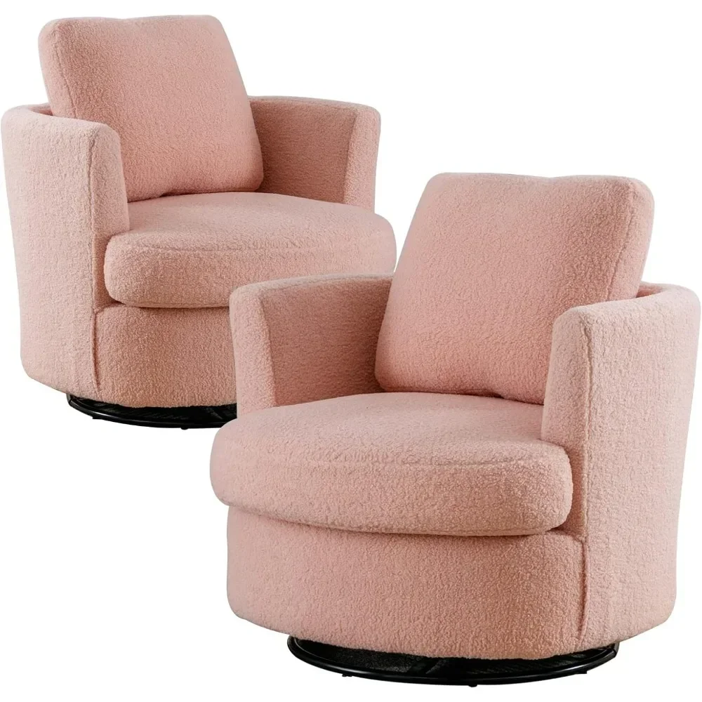 Living Room Chair Set of 2, Round Swivel Accent Chairs for Living Room Upholstered Modern 360 Degree Swivel Club Chair