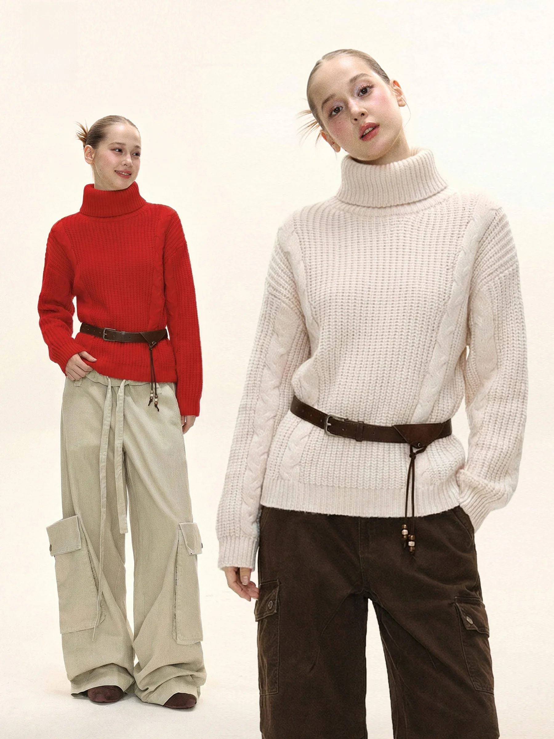 

Утепленный вязаный свитер с высоким воротником для женщин: осенне-зимний повседневный наряд в американском стиле, свободный крой, длинный рукав