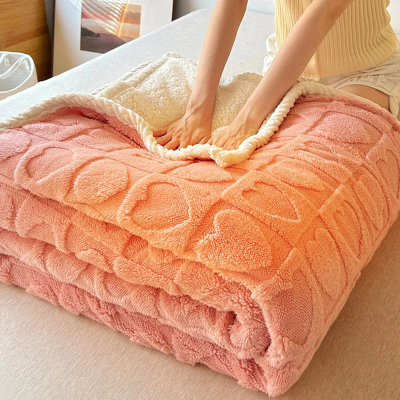 

New Warm Taffeta Plaid Jacquard Blankets Home Single Lamb Fleece Blanket for Bedroom Soft Cozy Solid Color Shawl for All Seasons