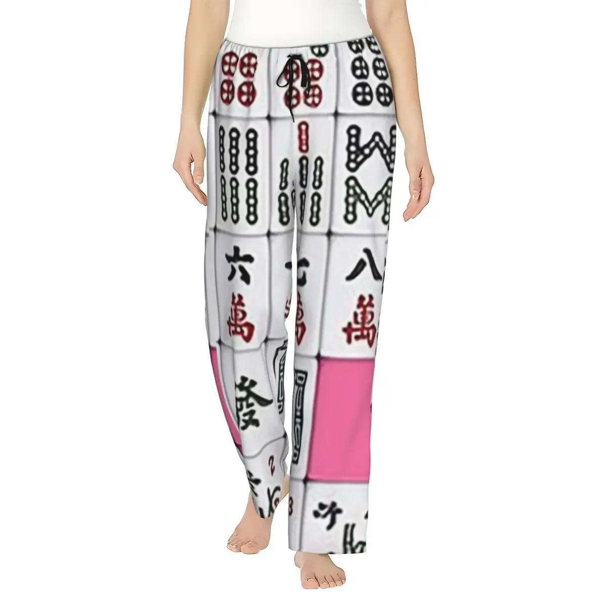 

Пижамные брюки для женщин с индивидуальным принтом маджонг-плиток, 8 дизайнов, для дома и сна, с карманами