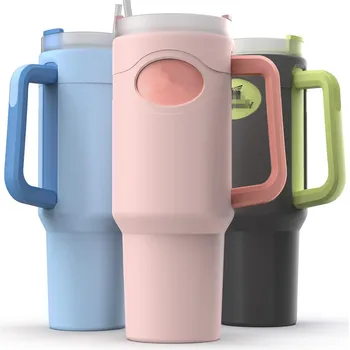 손잡이가 있는 소프트 실리콘 보호대 부츠, 스탠리 40oz 퀀처 텀블러 호환, 전신 슬리브 케이스 커버