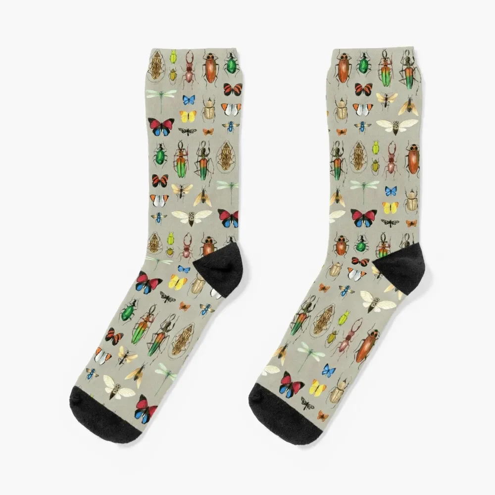 

The Usual Suspects - Insects on grey - watercolour bugs pattern by Cecca Designs Socks christmass gift Socks Girl Men's