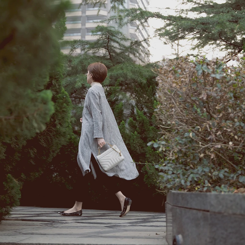 

Женское хлопково-льняное платье-рубашка с V-образным вырезом, разрезом по бокам, на одной пуговице, длинное, простое, однотонное, для повседневной носки, от Chunan Kehang