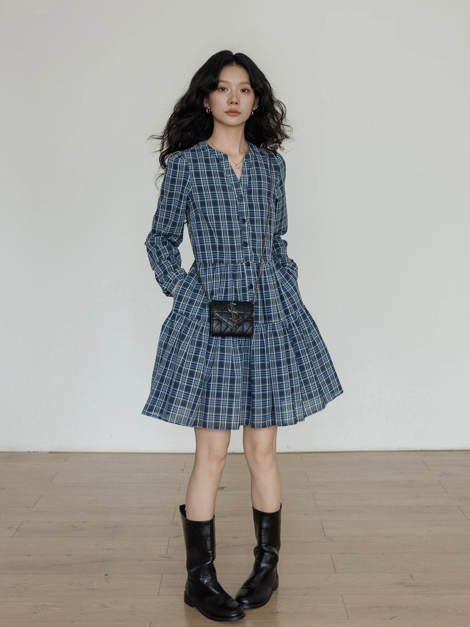 

Spring V-Neck Long Sleeve Shirt Dress Women's A-Line Skirt Casual Commute Style Polyester Cotton Blend Button Closure