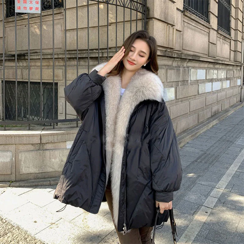 Women\'s Premium Down Jacket Long Detachable Fox Fur Collar Loose Warm Fashion Fur Slim Coat Winter Casual Temperament Coat 2023