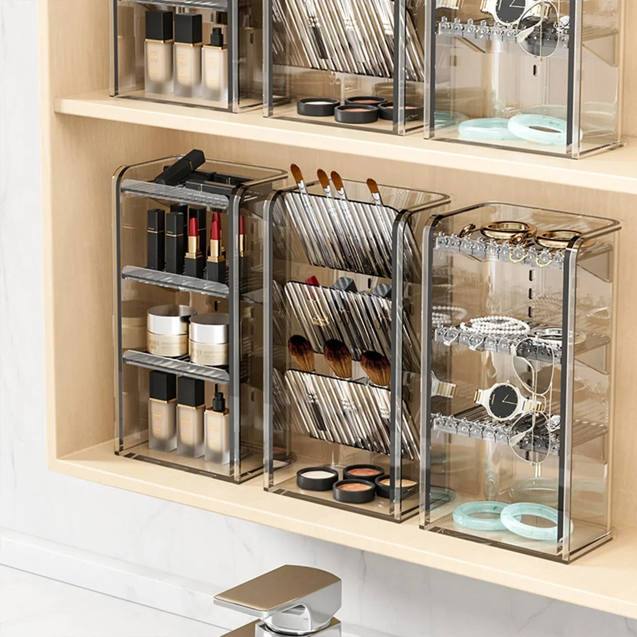 Acrylic Plastic Makeup Organizer Storage Box Lipstick Jewelry Display Organizer Transparent Cosmetics Case Brush Holder