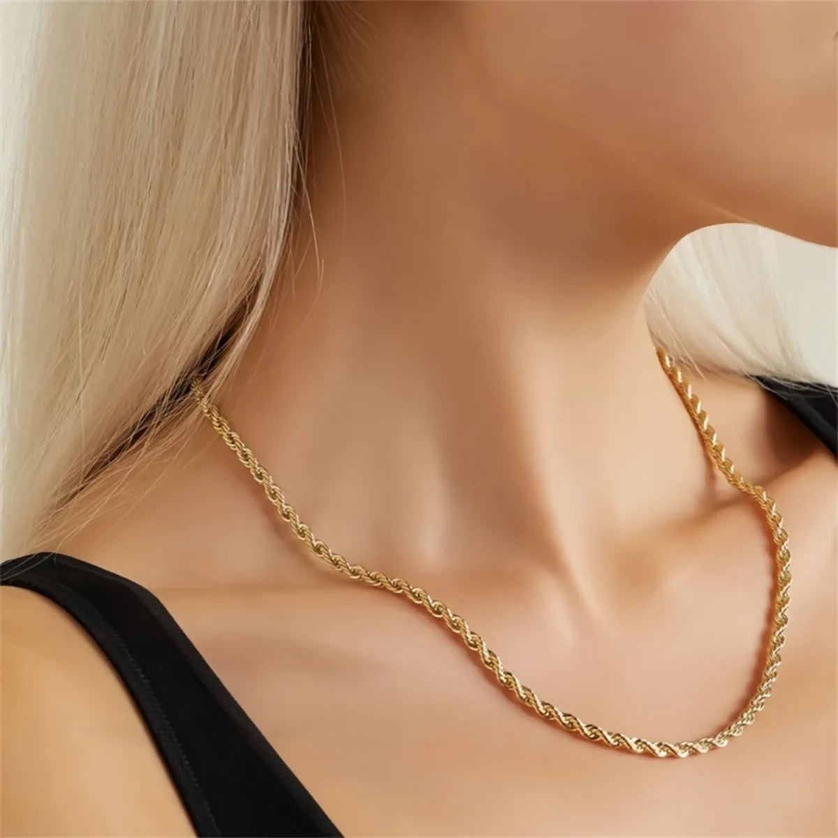 Twist Chain Necklace Twist Shape Stainless Steel Golden and Silvery Hip Hop Style Rope Chain Women's Fashion Simple New Jewelry