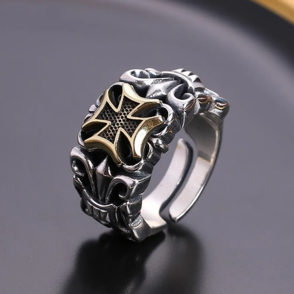 Gothic Trend New Punk Large Cross Ring Adjustable Size Fashionable Men\'s Personalized Design Street Retro Accessories