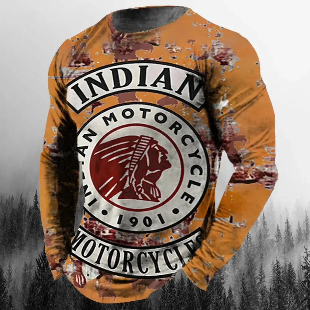 Vintage Men's T Shirt Long Sleeve Cotton Top Tees Castrol Oil Graphic 3D Print Motorcycle T-shirt Oversized Loose Comfortable To image 5