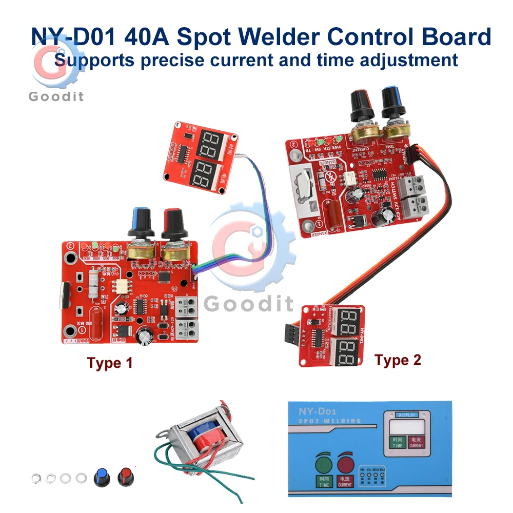 AC 110V/220V 40A Spot Welder Control Module AdjustsTime Current NY-D01 Single Pulse Spot Welding Controller Board Transformer